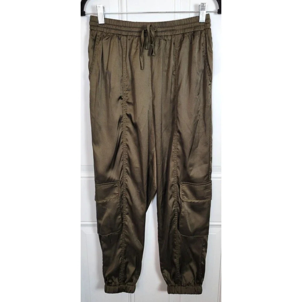 Paparazzi Satin Cargo Jogger Pants Size S Green